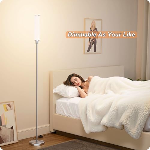 Nukanu Floor Lamp with Remote Control,Nickel,Linen lampshade - color: nickel+Beige linen