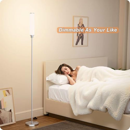 Nukanu Floor Lamp with Remote Control,Nickel,Linen lampshade - color: nickel+Beige linen
