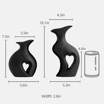 XL Black Snuggle Hollow Ceramic Flower Vase Home Decor Set of 2 - color: XL Black