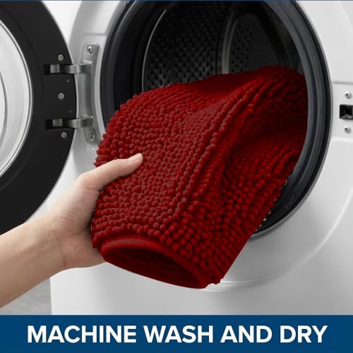 Bathroom Rugs Sets 2 Piece,Super Absorbent Chenille Bath Mats and U-Shaped Toilet Rug,Strong PVC Non Slip Backing,Microfiber Washable Dry Quickly Bath Mats for Bathroom(20"x32"+20"x20"U,Dark Red) - color: Dark Red