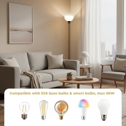 LALISU Floor Lamp, Standing Lamps with White Plastic Shade, Led Floor Lamp - color: ALL Black