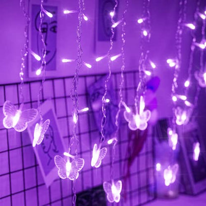 Butterfly Curtain Fairy Lights USB Plug in,8 Modes 120 LED 20FT Firefly Twinkle Timer String Lights with Remote, Waterproof Copper Wire for Bedroom Valentine's Day Wedding Party(Purple) - color: Purple