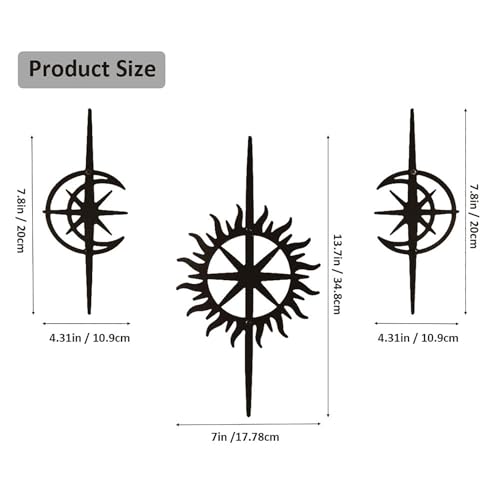 DUOOLN 3pc Metal Star Wall Decor Art, Starburst Celestial Midcentury Sign - color: Celestial Body