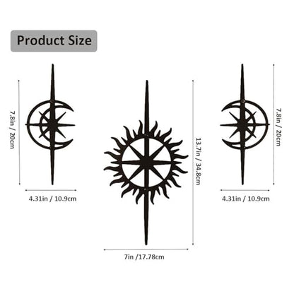 DUOOLN 3pc Metal Star Wall Decor Art, Starburst Celestial Midcentury Sign - color: Celestial Body