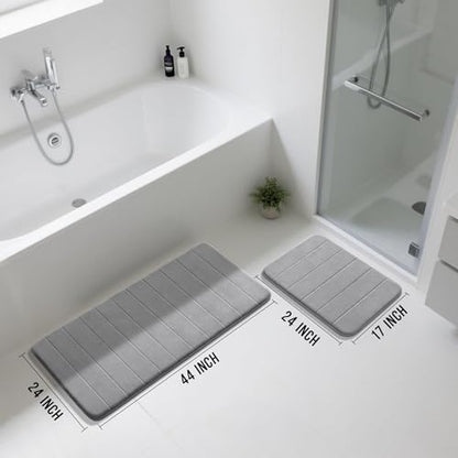 Yimobra Large Memory Foam Bathroom Mat Set, 44 x 24 & 24 x 17 in, Gray - color: Grey, size: 44x24+24x17 Inch