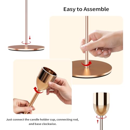 ChefBee 3PCS Gold Tall Taper & Pillar Candle Candlestick Holder - color: Gold