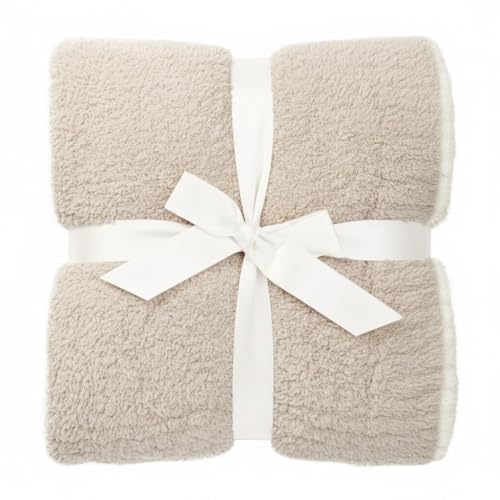 Contrast Trim Sand Stone & White Accent Tip Chic Throw Blanket Couch, Reversible Super Soft Knitted Blankets, Warm Knit Fuzzy Cozy Dreams Plush Lightweight Throws Dupes Sofa Bed 50" x 60"
