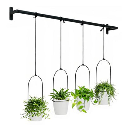 Window Plant Hanger with 4 Pots, 40 Inch Adjustable Hanging Planters for Indoor Plants, Metal Wall/Ceiling Plant Rod for Herbs, Flowers, Kitchen, Apartment & Balcony, Black - size: 40inch-4 flower pots
