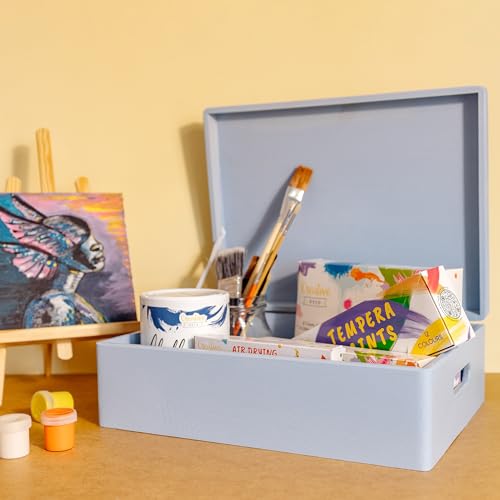 Creative Deco XL Blue Wooden Box Storage with Hinged Lid - color: Blue, size: XL | Handles