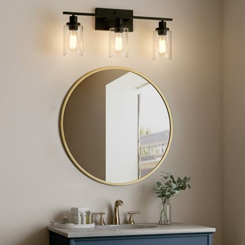 MELUCEE Bathroom Vanity Light Fixtures 3 Lights Black with Clear Glass - color: Black, size: 3-Light