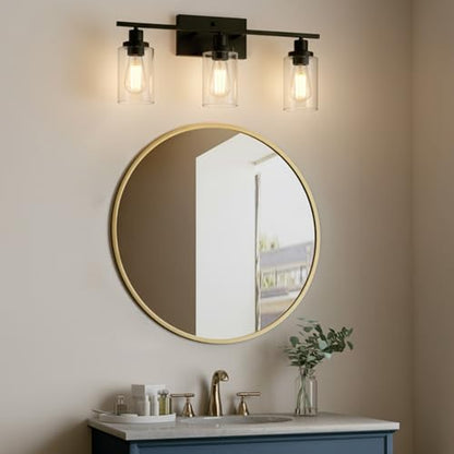 MELUCEE Bathroom Vanity Light Fixtures 3 Lights Black with Clear Glass - color: Black, size: 3-Light