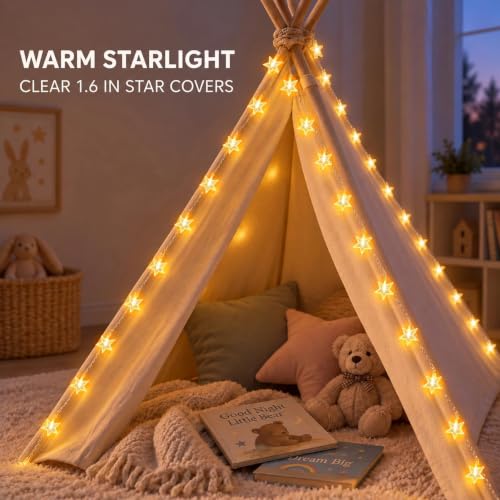 ANJAYLIA Star Light 100 LED Plug in String Light with Remote & Timer - color: Warm White 42 FT