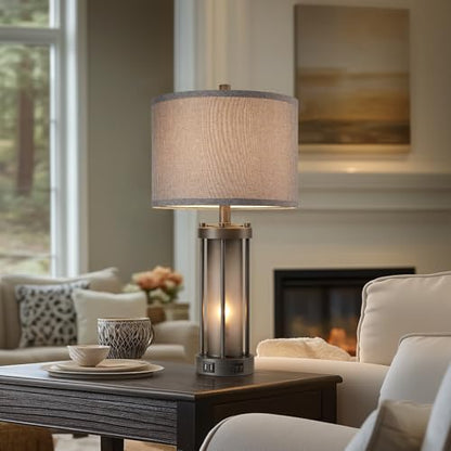 RORIA Set of 2 Rustic Table Lamps for Living Room with 2 USB Ports - color: Gray
