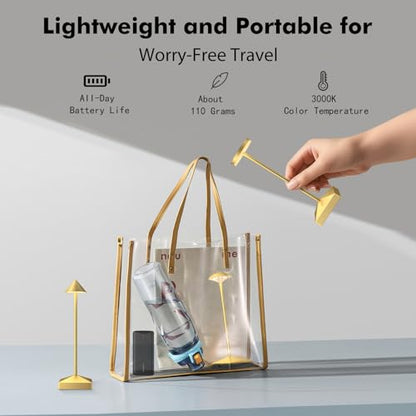 3 Pack Small Gold Rechargeable Cordless Table Lamps Dimmable - color: Gold-C
