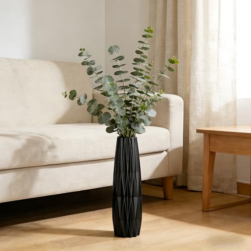 Black Tall Ceramic Floor Vase, 15.7 Inch, Ribbed Design - size: 15.7 Inch