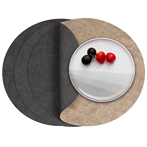 Myir JUN 14" Round Placemats Set of 4, Reversible Dual-Color Place Mats - color: Gray Beige