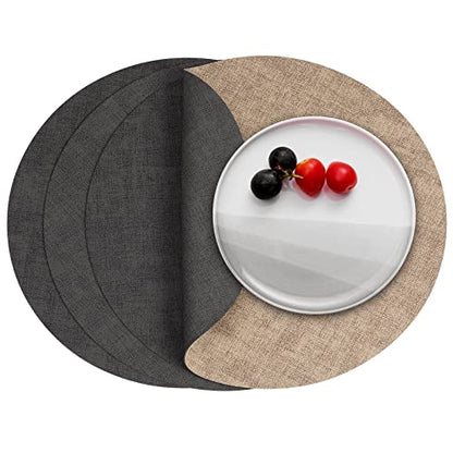 Myir JUN 14" Round Placemats Set of 4, Reversible Dual-Color Place Mats - color: Gray Beige