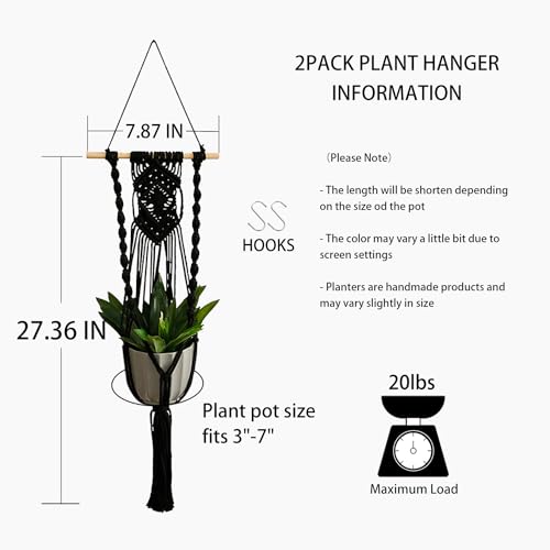 Artilady Macrame Plant Hanger Black, Boho Hanging Planter for Indoor Plants - color: Black D