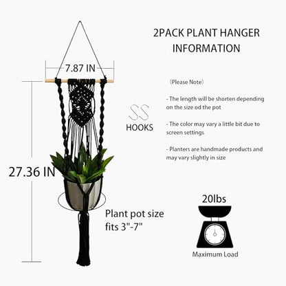 Artilady Macrame Plant Hanger Black, Boho Hanging Planter for Indoor Plants - color: Black D