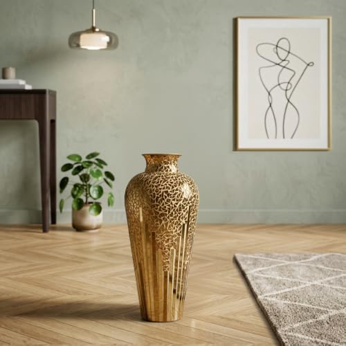 Tall Mosaic Floor Vase 22 Inch – Handmade Multi Golden Sands Glass Mosaic Vase for Pampas Grass & Flowers | Decorative Metal for Living Room, Entryway, Bedroom & Table Centerpiece Decor