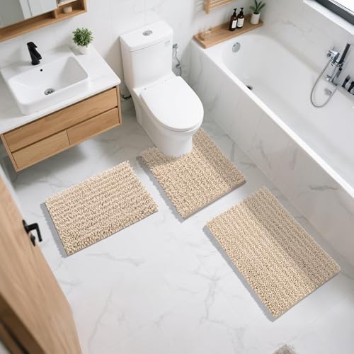 Yimobra Bathroom Rugs Sets 2 Piece,Super Absorbent Bath Mat Set,Light Brown - color: Light Brown, size: 24''x17''+24''x20''U-Shaped