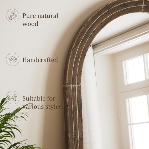 65"x22" Arched Full Length Mirror with Solid Wood Frame, Walnut - color: Walnut, size: 65"L x 22"W