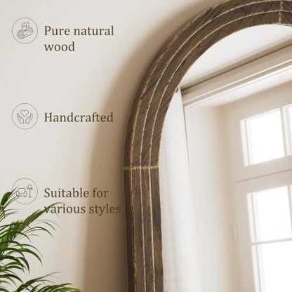 71"x30" Arched Full Length Mirror with Solid Wood Frame, Walnut - color: Walnut, size: 71"L x 30"W