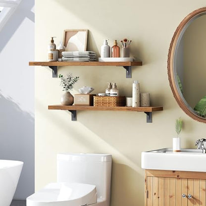 HOOBRO Floating Shelves for Wall, 23.6" Wall Mounted Shelves Set of 2 - color: Rustic Brown + Black, size: 23.6 Inches