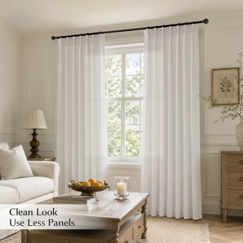 Semi Sheer Pinch Pleated Linen Curtains for Living Room 84 Inches, Natural - color: Natural, size: 40"W x 84"L (Pack of 2)