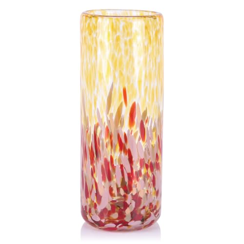 9.45in H Sea Glass Cylinder Vase Unique Hand Blown Glass Vase for Flower - color: Green