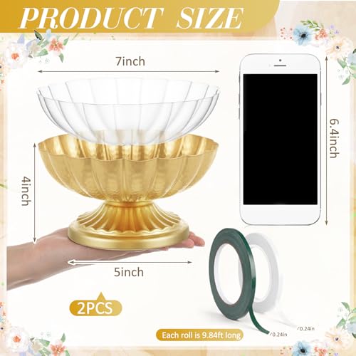 2 Pcs Metal Compote Vase, Floral Centerpiece Bowls, Bright Gold - color: Bright Gold