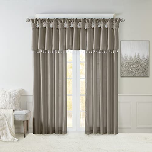 Madison Park Faux Silk Valances for Windows with Beads, 50x26 Pewter - color: Pewter, size: 50"W x 26"L (Pack of 1), style: Valance