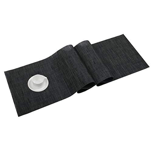 SHACOS Woven Vinyl Table Runner 12x54 inch Indoor Outdoor Table Mats Wipe Clean Plastic Runners for Dining Table Coffee Table Cabinet, Black - color: Black, size: Table Runner 12 x 54 inch
