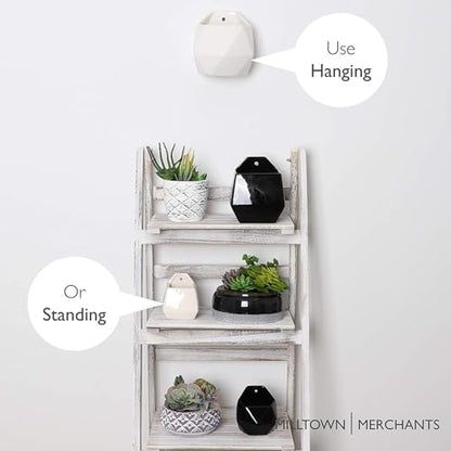 Succulent Wall Planters - Wall Vases - White Ceramic Wall Mounted Planters - Succulent Plant Pots - Hanging Vases for Living Wall (2 Pack/Geometric/White) - color: Geometric (White)