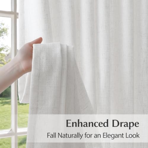 Semi Sheer Pinch Pleated Linen Curtains for Living Room 96 Inches, White - color: White, size: 40"W x 96"L (Pack of 2)
