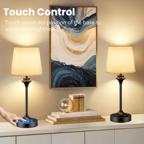 NIORSUN Portables Cordless Table Lamp Set of 2, Battery Operated Lamp, Bedside Table Lamp with Warm White,3 Way Dimmable Touch Desk Lamp for Bedroom Living Room Restaurant Whtie Shade (Black) - size: 2Pack-16.5in
