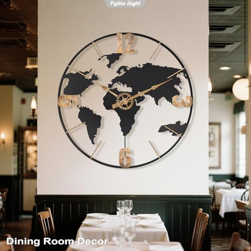 Pytha Sight 30 Inch Large Extra Giant Oversized Arabic World Map Wall Clock - color: Gold Arabic, size: 30 inch