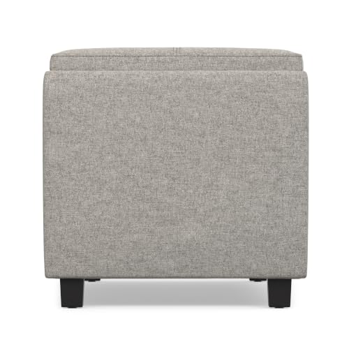 SIMPLIHOME Avalon 42" Wide Linen Look Fabric Storage Ottoman in Cloud Grey - color: Cloud Grey