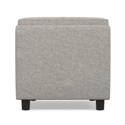 SIMPLIHOME Avalon 42" Wide Linen Look Fabric Storage Ottoman in Cloud Grey - color: Cloud Grey