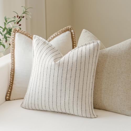 MOROCO Linen Striped Throw Pillow Covers 18x18 Set of 2, Black - color: Black, size: 18" x 18" (Pack of 2)