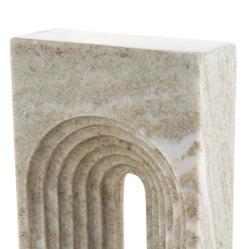 deco 79 Marble Geometric Decorative Sculpture Rectangular Home Decor Statue with Arched Groove Interior, Accent Figurine 6" x 2" x 11", Beige