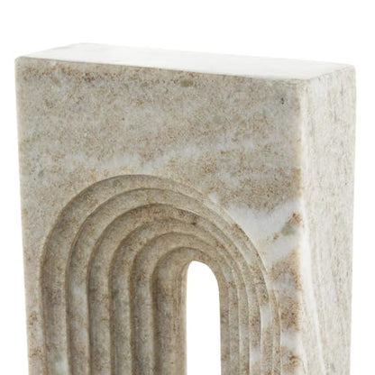 deco 79 Marble Geometric Decorative Sculpture Rectangular Home Decor Statue with Arched Groove Interior, Accent Figurine 6" x 2" x 11", Beige