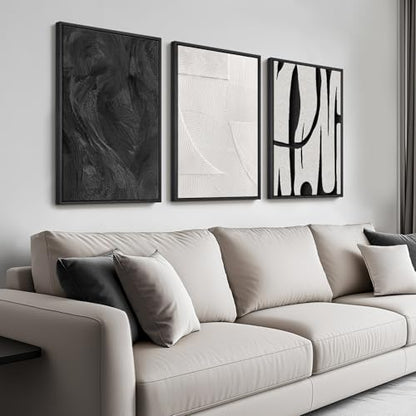 Framed Black and White Modern Abstract Wall Art set, 3 Piece Canvas Prints - color: Black and White Dialogue, size: 16" W x 24" H x 3Pcs