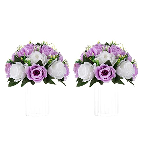 NUPTIO Lilac & White Flower Balls: Artificial Rose Centerpieces for Tables - color: Lilac & White, size: 2 Pcs