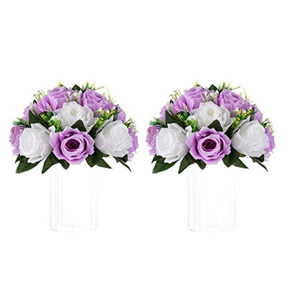 NUPTIO Lilac & White Flower Balls: Artificial Rose Centerpieces for Tables - color: Lilac & White, size: 2 Pcs