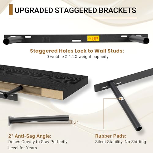 Vivelove 24 Inches Black Floating Shelves, 12 Inch Deep, Set of 2 - color: Black, size: 23.6”wx12”dx1.5”h