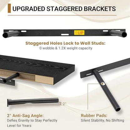 Vivelove 24 Inches Black Floating Shelves, 12 Inch Deep, Set of 2 - color: Black, size: 23.6”wx12”dx1.5”h