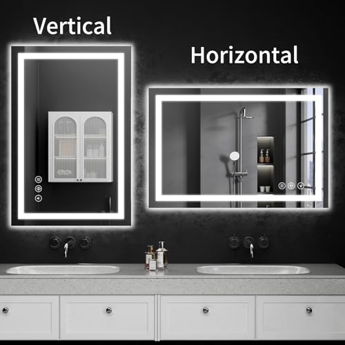 24"x36" LED Bathroom Mirror with Lights, Dimmable, Anti-Fog, Lighted Bathroom Vanity Mirror for Wall, Backlit + Front Lit, Memory Function, Shatter-Proof, Tempered Glass - size: 36"L x 24"W