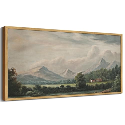 SHENIFY Vintage Framed Wall Art Country Village Landscape Painting Retro Mountain Meadow Scenery Farmhouse Kitchen Living Room Decor - 8x16in Natural Framed - color: Countryside, size: 16"L x 8"W