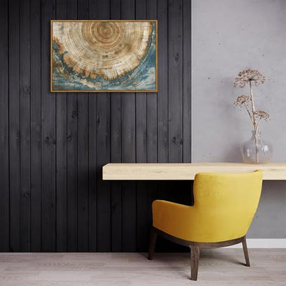 BingruiArt Faux Wood Tree Ring 08 Canvas Wall Art 16x24 Framed - color: Tree Ring - 08, size: 24"L x 16"W